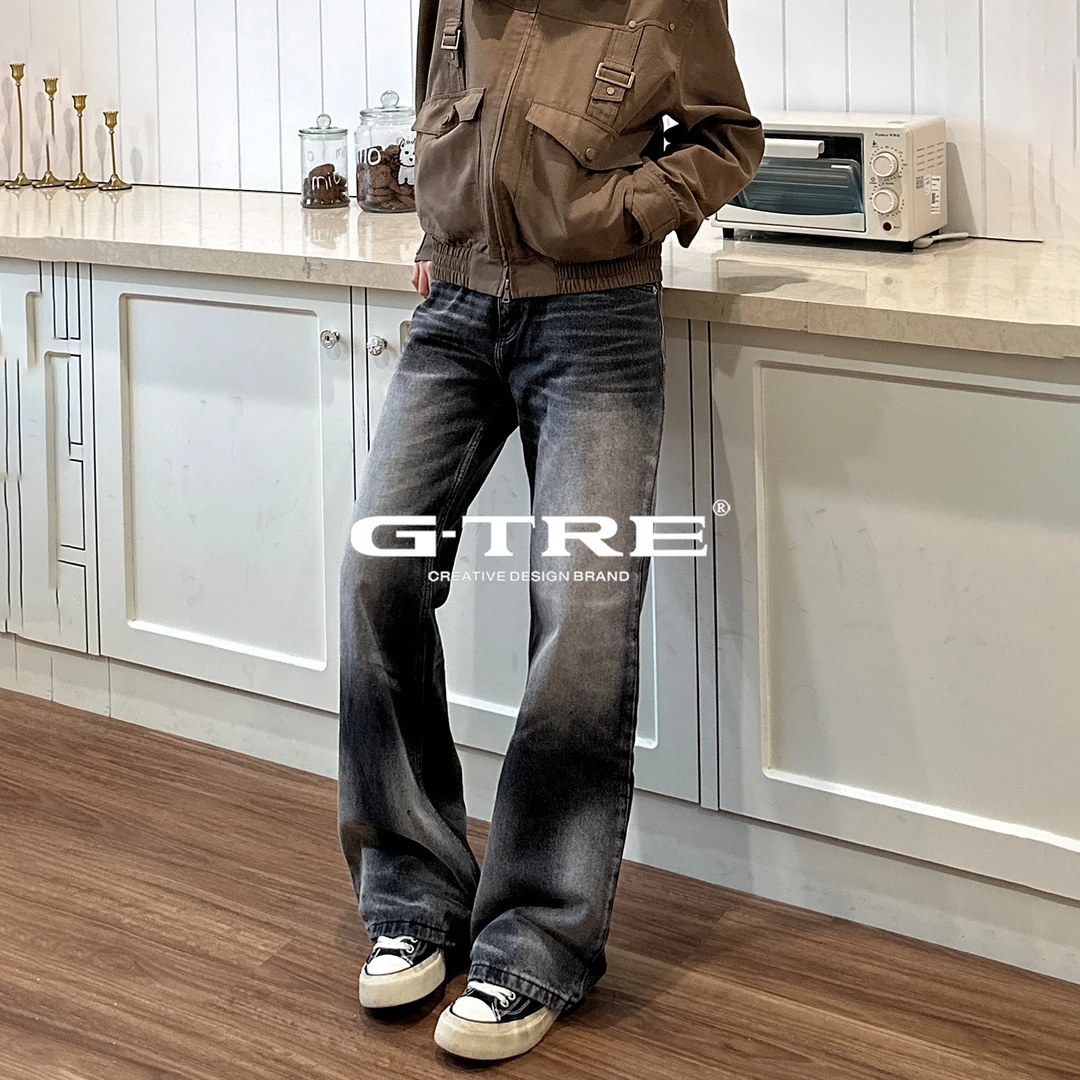 G-TRE 25FW14盎司水洗巴黎灰做旧水洗Bootcut弯刀微喇牛仔裤