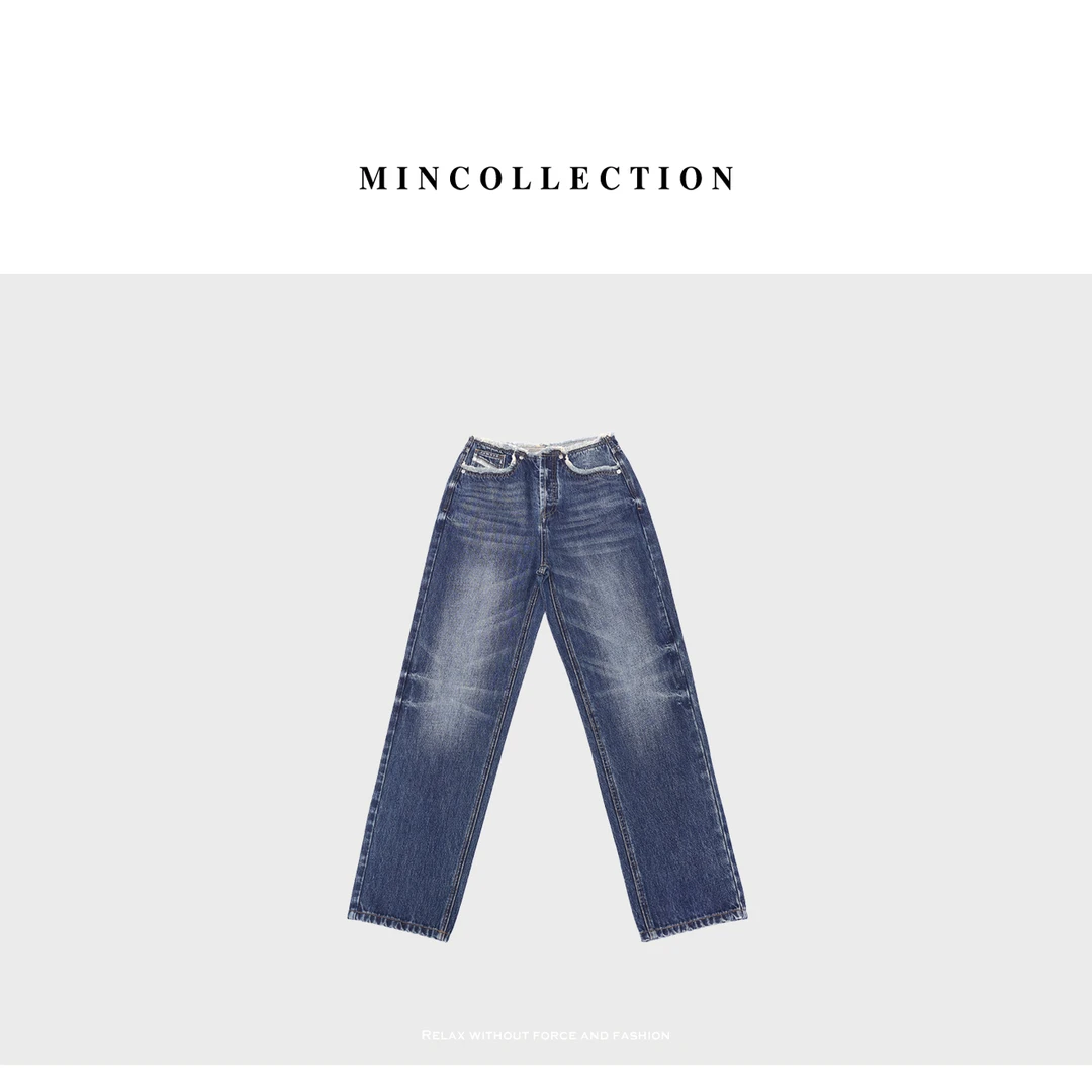DE Mincollection磨边牛仔/四季磨边水洗窄版直筒休闲牛仔裤40349