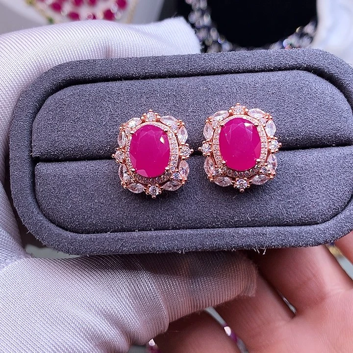 红宝石银S925镶嵌耳饰