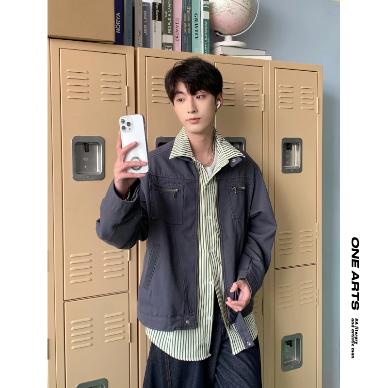 【ONEARTS外套】春秋季美式潮牌痞帅翻领cleanfit立领工装夹克外套