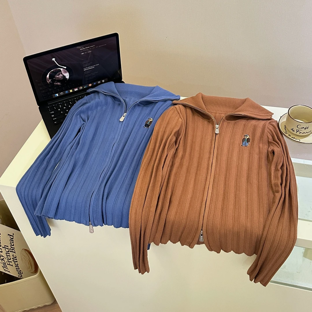 2025春季新款美式潮酷小熊休闲翻领针织衫MY098