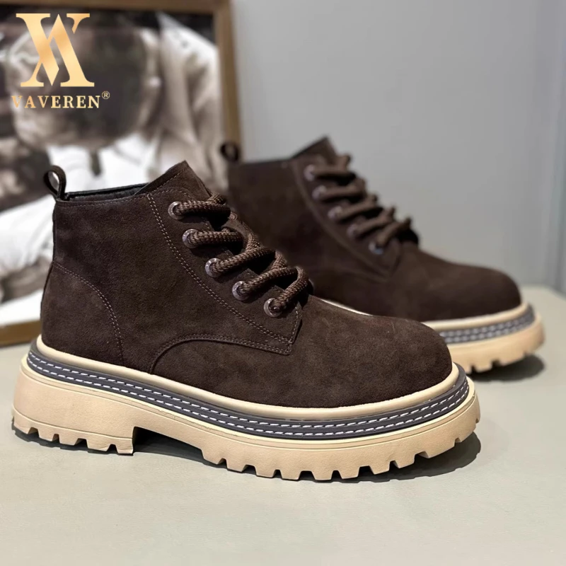 复古马丁靴2025新款秋季翻毛短靴厚底增高机车靴男士男加厚马丁靴