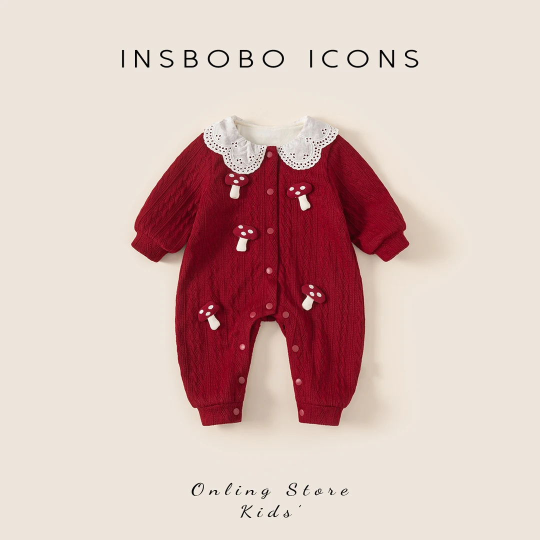 INSbobo儿童连体爬服公主冬季新品可爱立体装饰花边领爬服DY15018