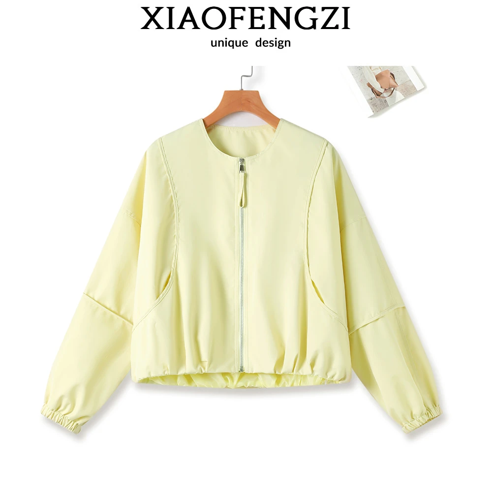 2025春夏新款圆领拉链纯色简约女外套设计感chic风甜酷棒球服上衣