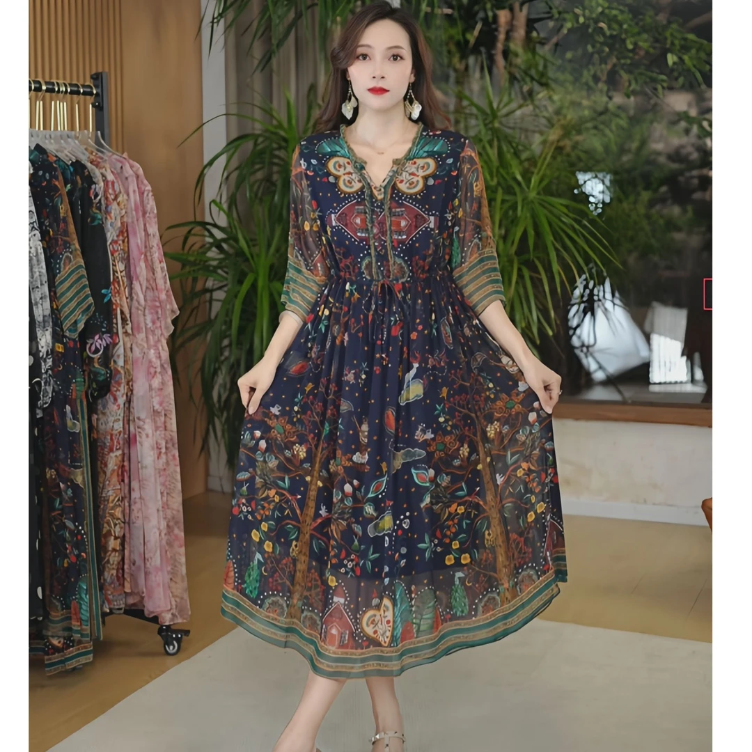 短款兰亭序#高定双层桑蚕丝连衣裙#1797#HX110