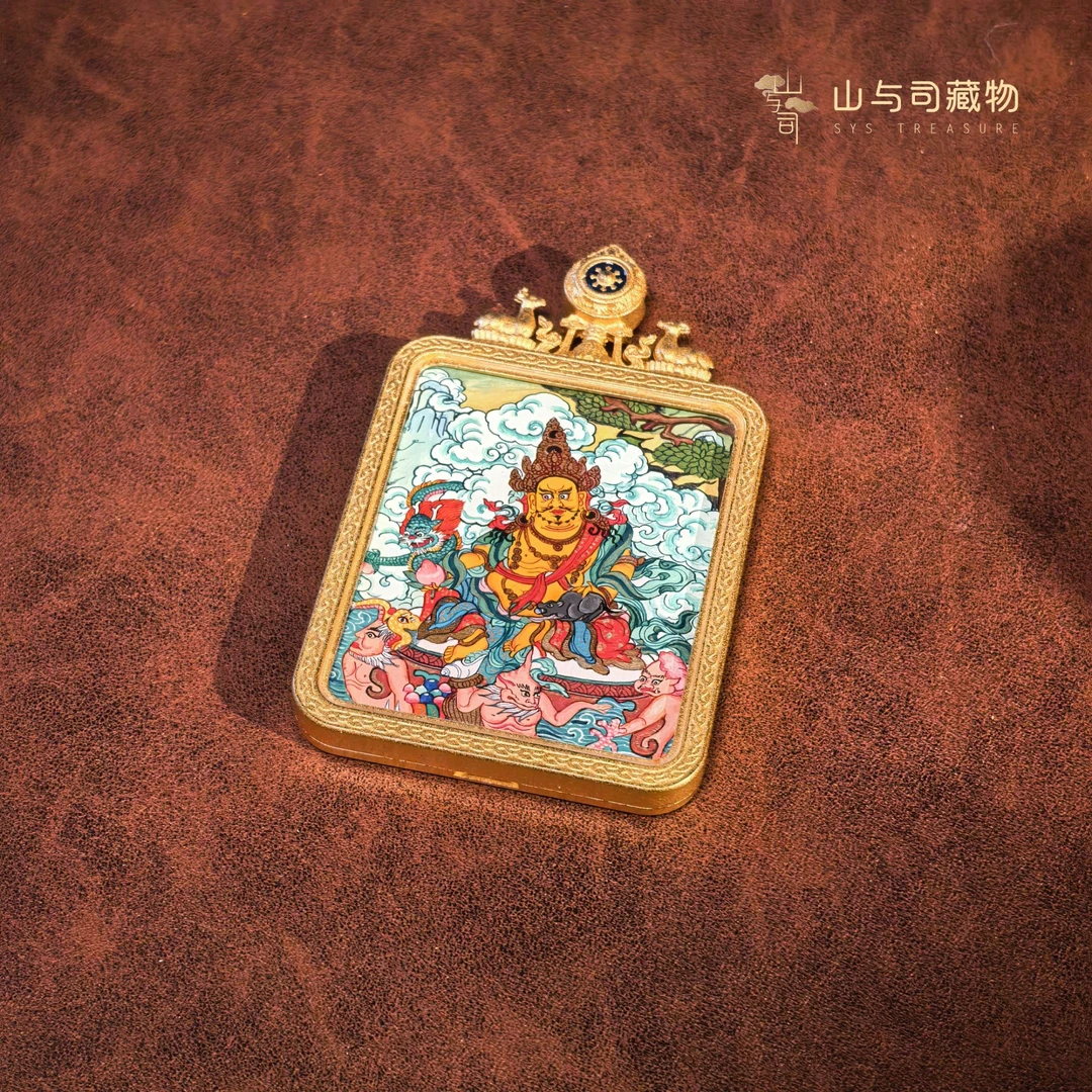 山海纪I四海-黄财神精品热贡手绘唐卡5*4cm尺寸吊坠款