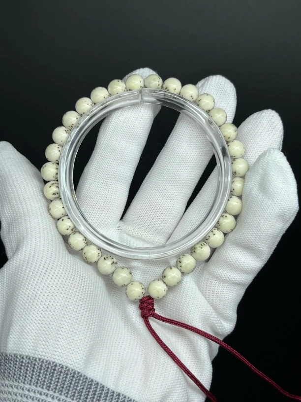 石玉料骨瓷河豚大留白7x7圆珠，原生态星月菩提，一物一图