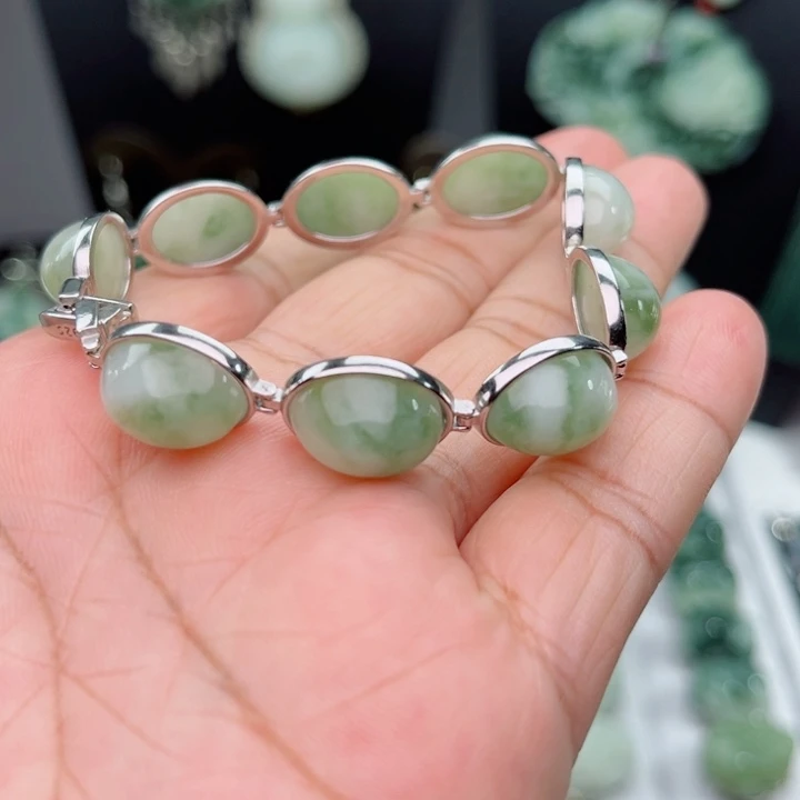 透闪石-蛇纹石玉银S925镶嵌手链