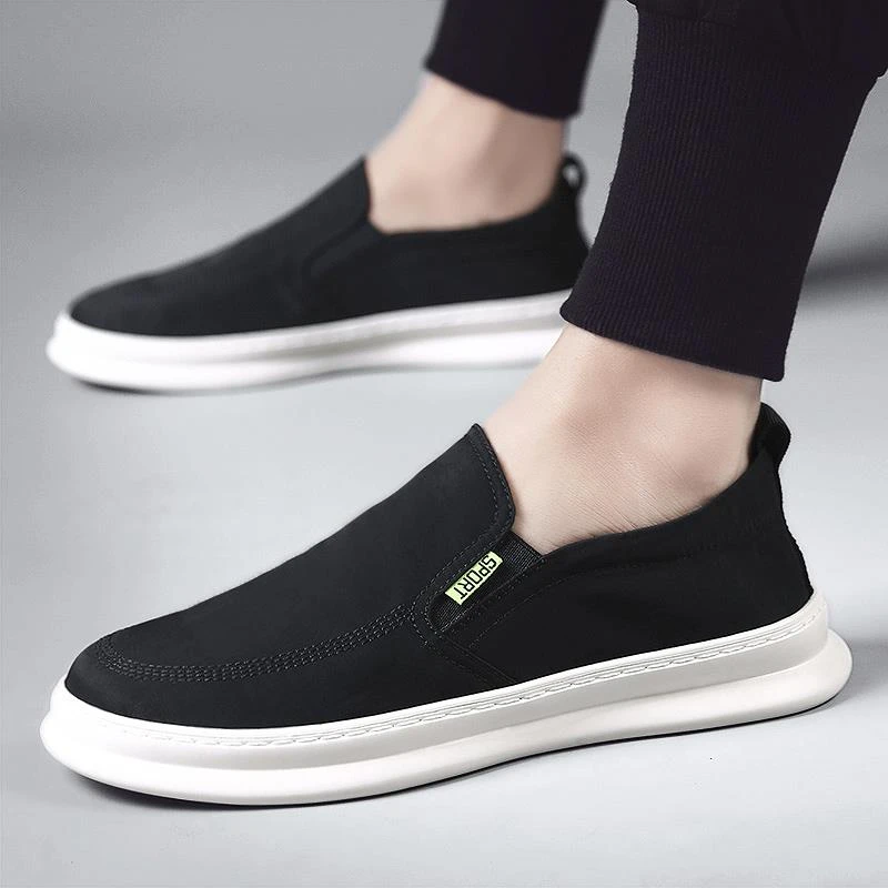 帆布鞋男春季透气休闲板鞋男士工作一脚蹬鞋子冰丝防臭老北京布鞋