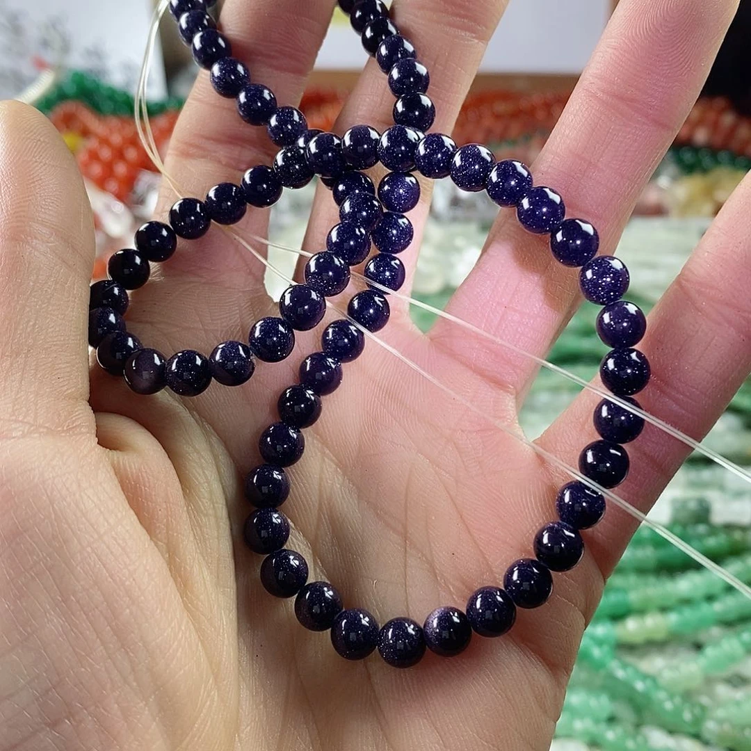 玛瑙/玉髓珠宝半成品合金一条6mm蓝沙石D393