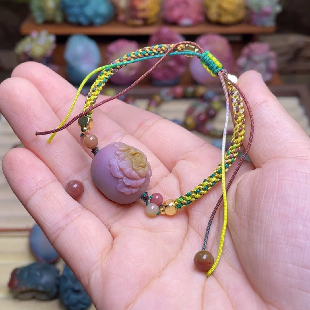 烟***南合金玛瑙/玉髓珠宝半成品盐源玛瑙牡丹花手绳