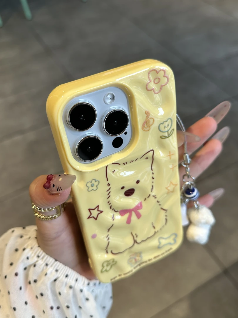 蝴蝶结领带西高地适用苹果16pro新款15手机壳14女13褶皱12保护套