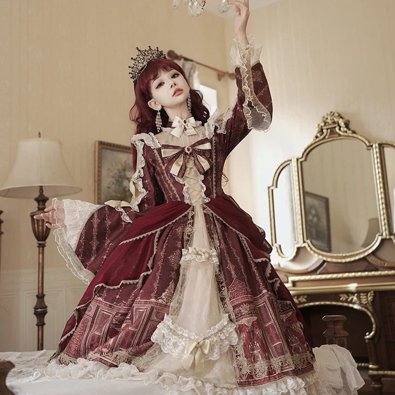 月夜熊【巴洛克宫殿】洛丽塔女长袖连衣裙日常Lolita甜美裙子6915