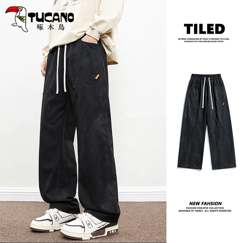 【官方】啄木鸟大码美式休闲直筒裤子男百搭显瘦宽松男裤加肥加大