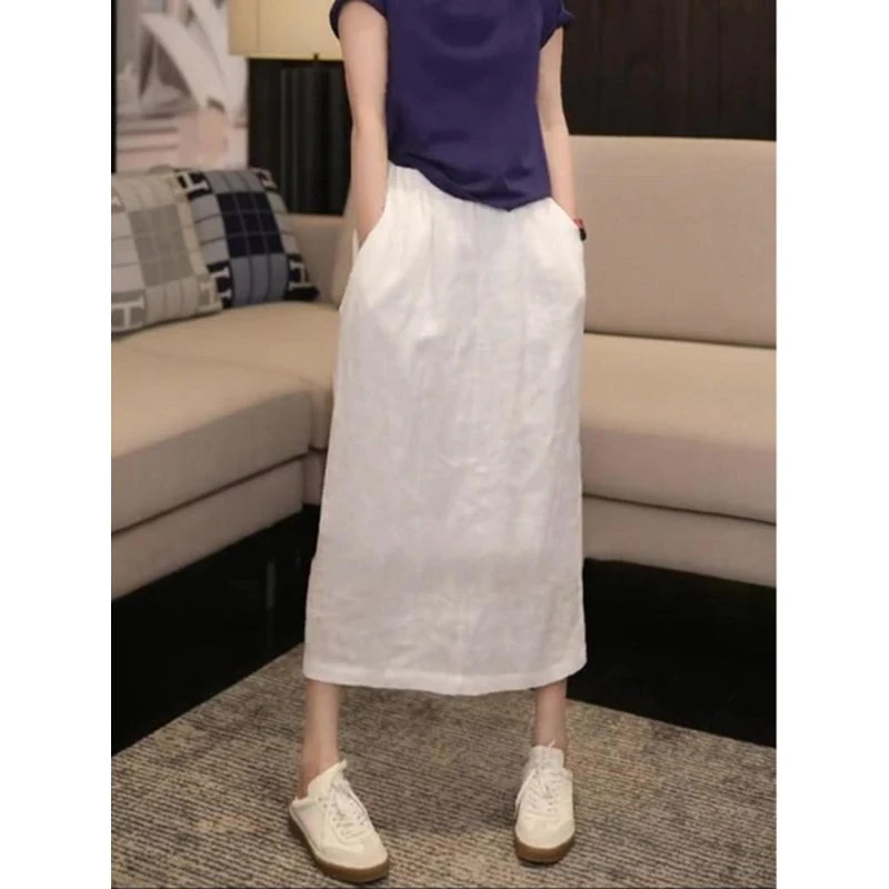 美爆了！巨喜欢这件！白色半身裙女气质显瘦好看温柔风后开叉直筒裙