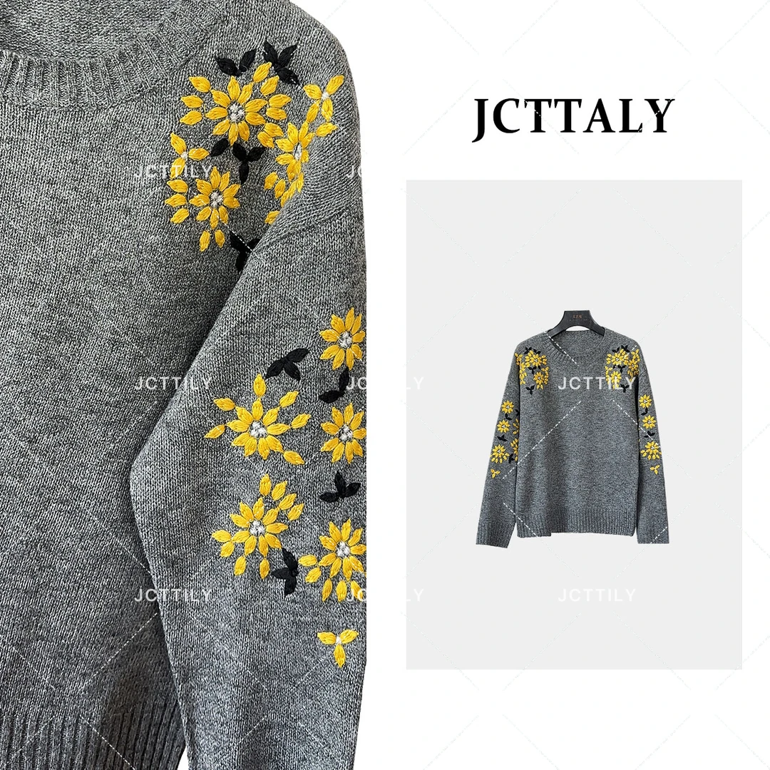 【Linda专属】【132】百搭重工女士手工绣花圆领时尚毛衣JC-A2836