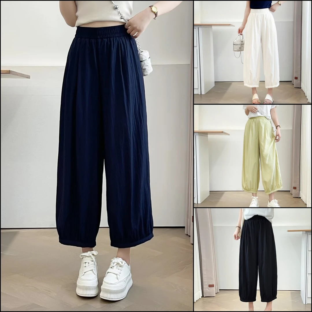 HUIZHIMEI/绘智美大码夏季薄款九分休闲裤女凉凉感宽松显瘦灯笼裤