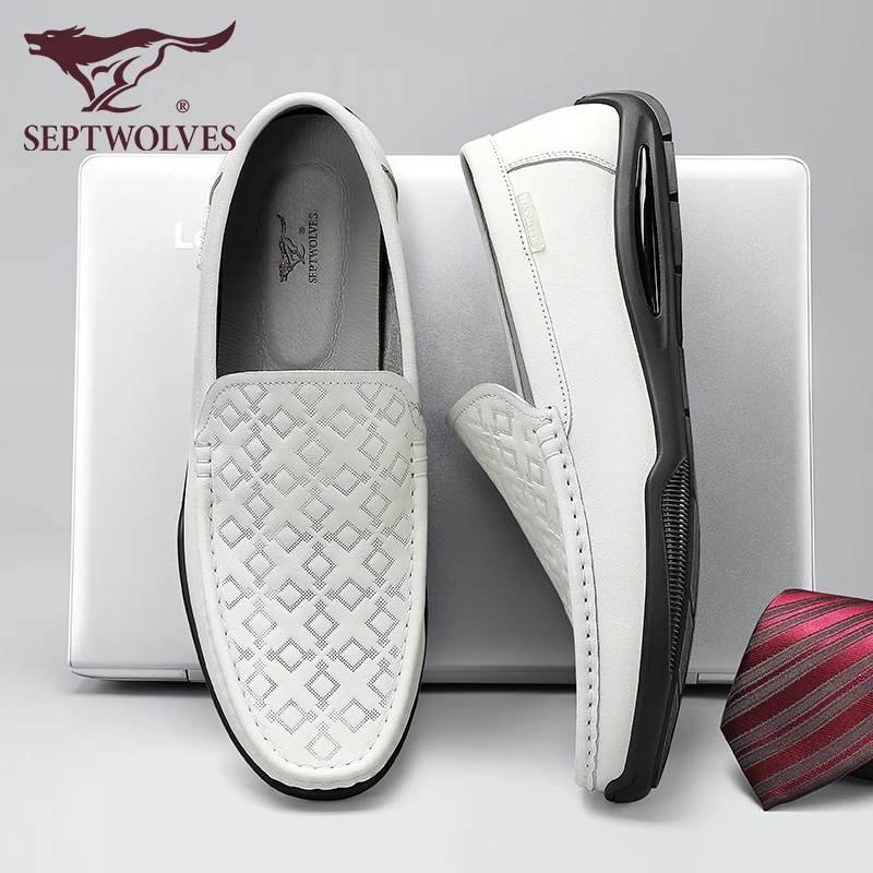 七匹狼一脚蹬懒人豆豆鞋男真皮休闲套脚男鞋春秋高级感白色乐福鞋