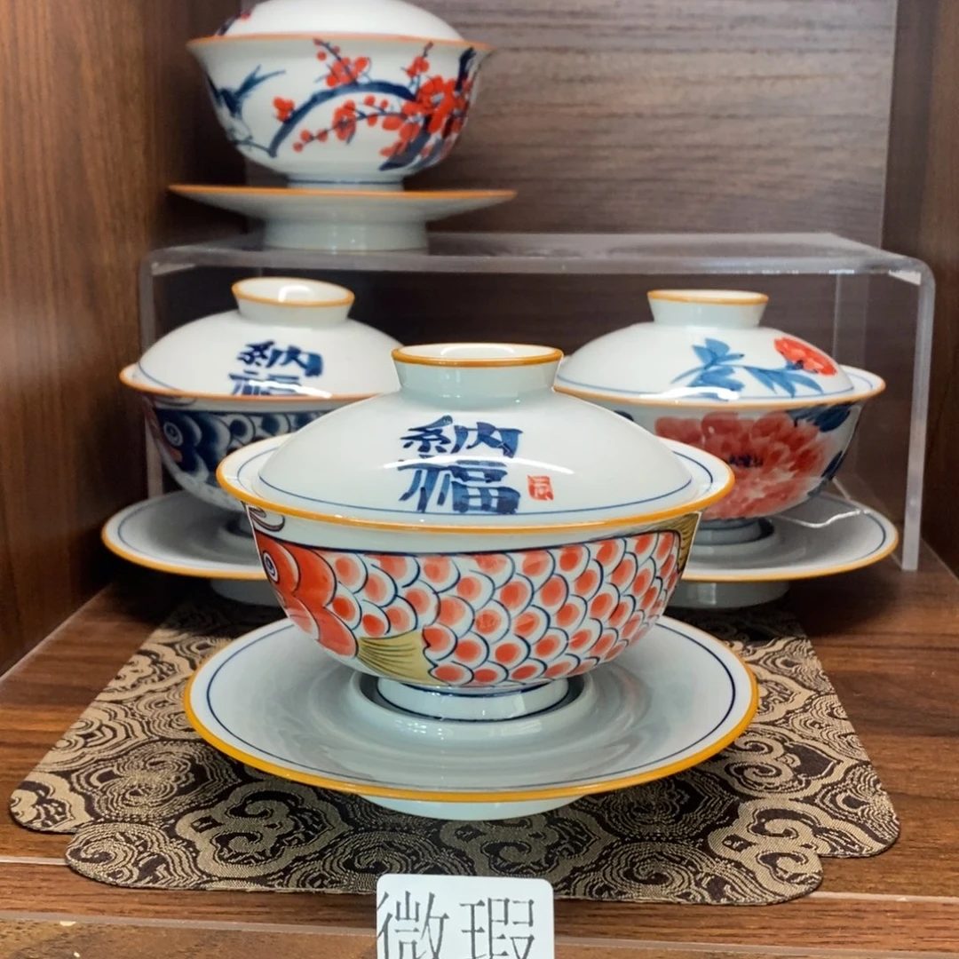 釉下手绘茶具微瑕手工绘制