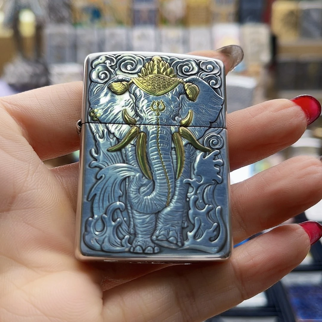 美***浩铜钢鎏金六牙大象打火机