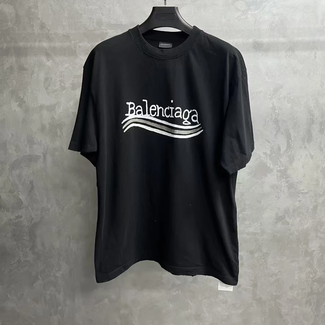 未使用 Balenciaga/巴黎世家 黑色字母印花圆领套头短袖T恤/m