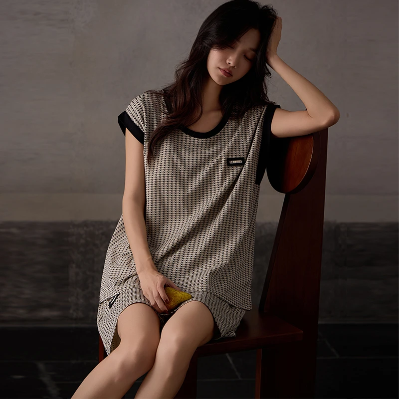 2025【带胸垫】纯棉睡衣女夏季宽松薄款女士家居服套装可外穿高级感