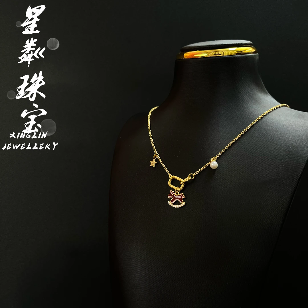 【红色小木马】足金999黄金5G可爱风小马项链