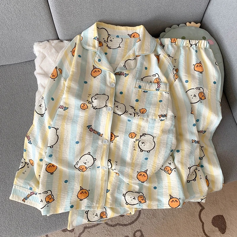 春季新款棉长袖长裤睡衣居家服套装学生宿舍爆款卡通印花家居服女