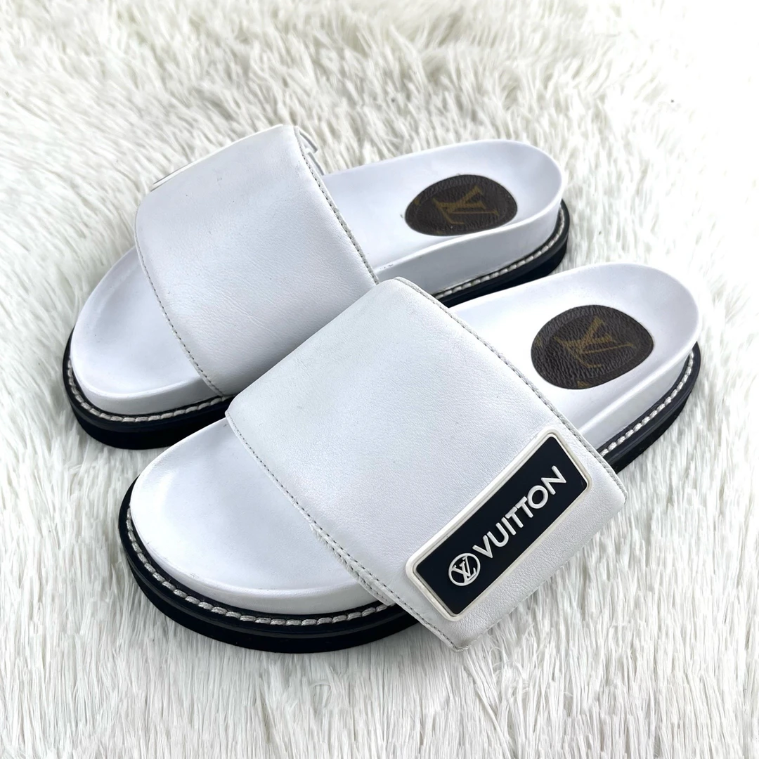 99新 LouisVuitton/路易威登 白色魔术贴一字拖鞋 35码