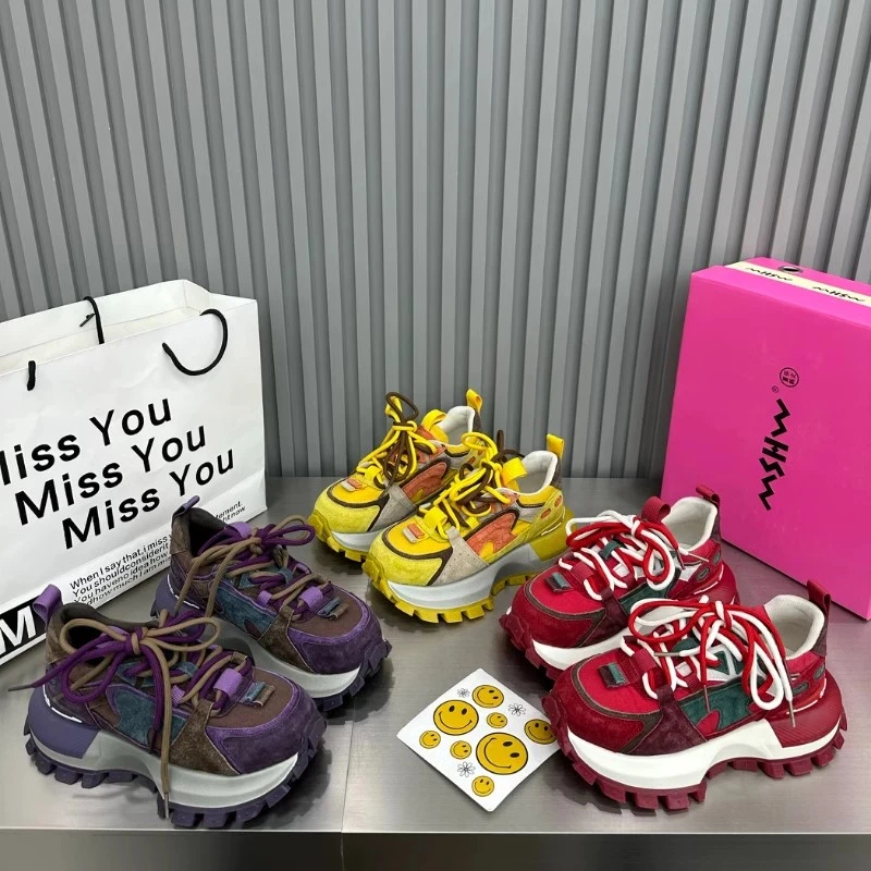 老爹鞋ins超火厚底松糕华夫德训鞋女2025新款春季显瘦运动休闲鞋l