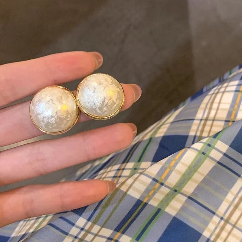 合金仿珍珠耳饰 日韩复古肌理感棉花半圆馒头耳环轻奢风耳饰Z2420
