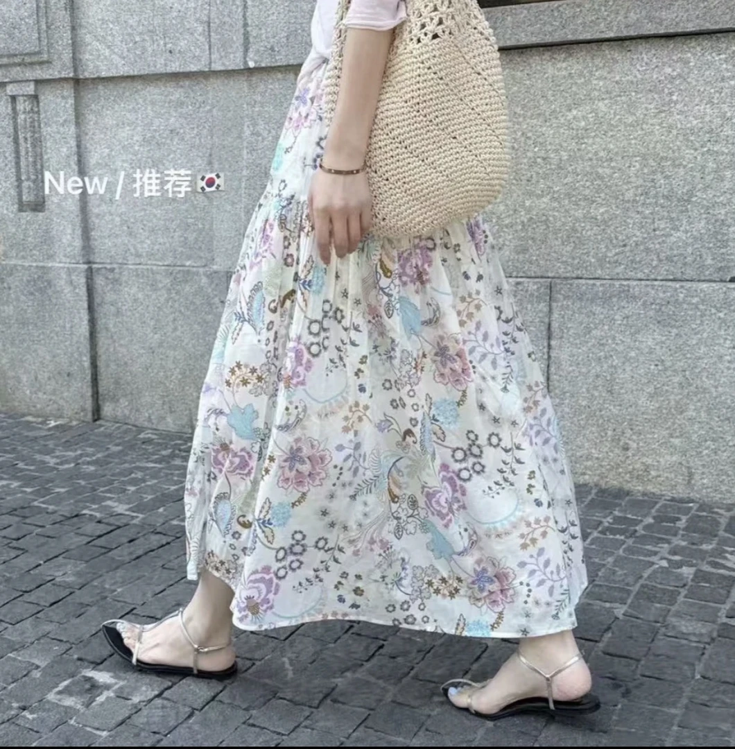 【橘子家】不退换-东大门莫奈花园半裙长裙显瘦仙女风洋气衣服女