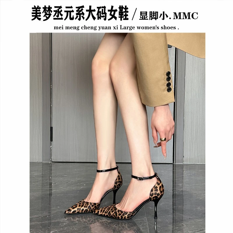 法式绝美气质豹纹高跟鞋女设计感小众性感细跟中空凉鞋宽胖脚女鞋