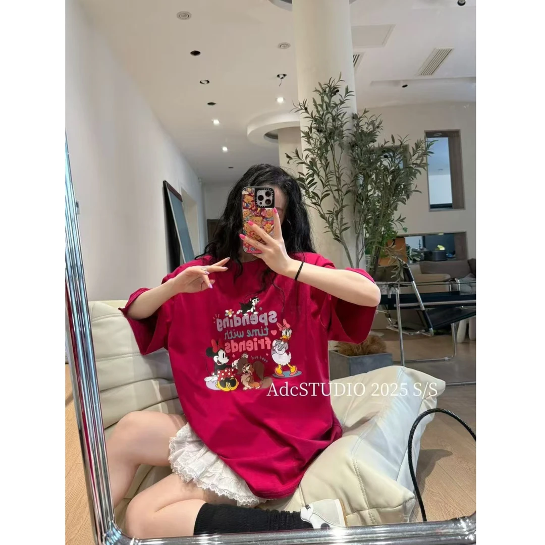 【现货-米奇短袖】東room夏季新款韩版百搭米奇款印花垫肩短袖T恤女