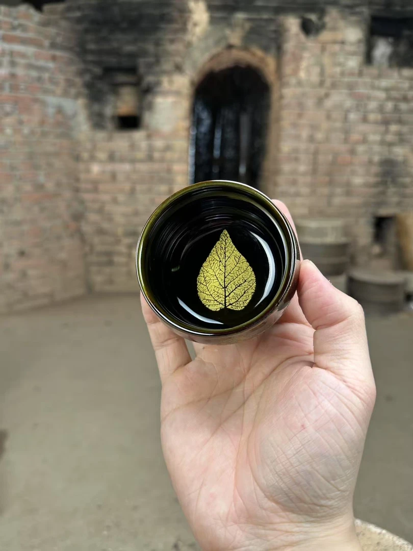 建窑建盏 【 乌金木叶 千里江山 全包釉 】手工 茶杯 主人杯