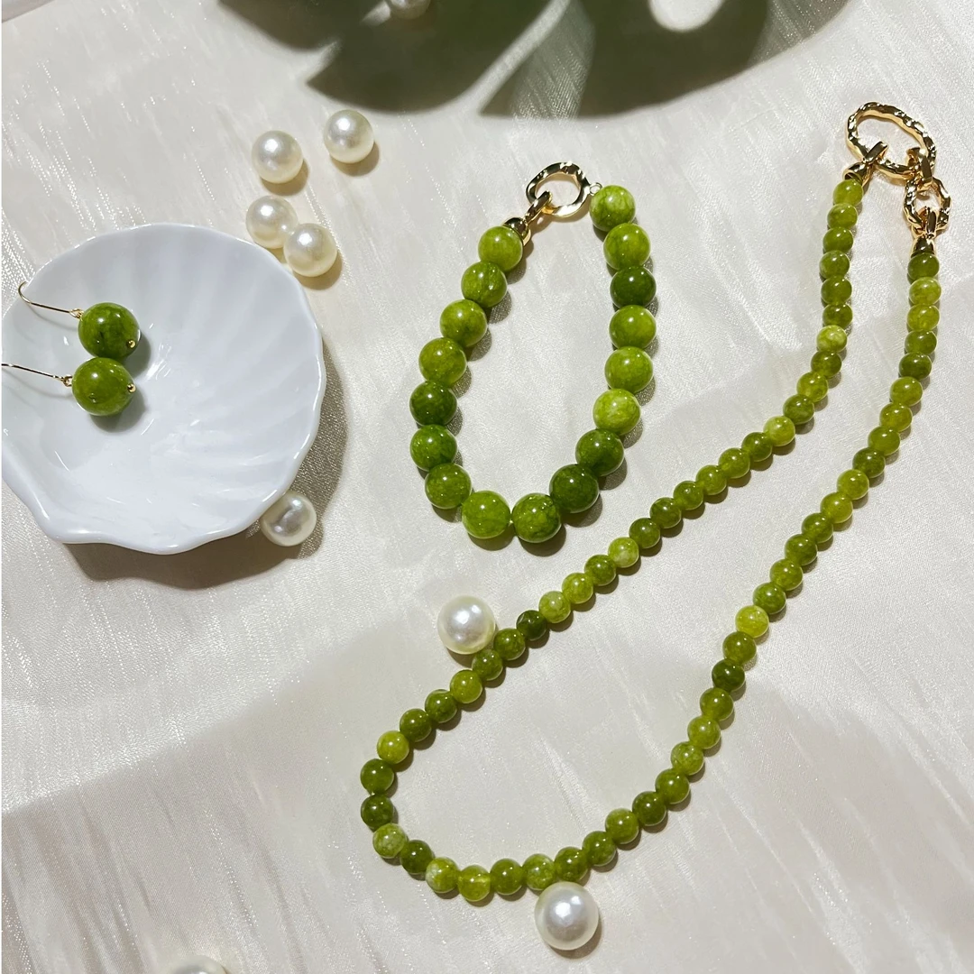 铜合金合成锆石项链 夏日曼波薄荷青提项链-手链-耳环系列