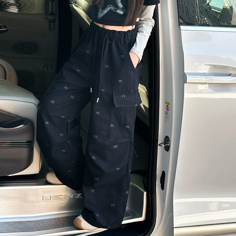 儿童秋装2025年新款大女童装弯刀裤子休闲工装裤春秋款阔腿直筒裤