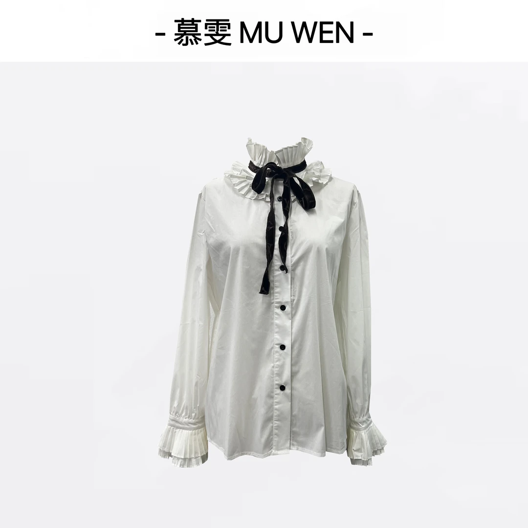 【漫漫春光】轻盈压褶荷叶领高级显瘦系带衬衫上衣25426821