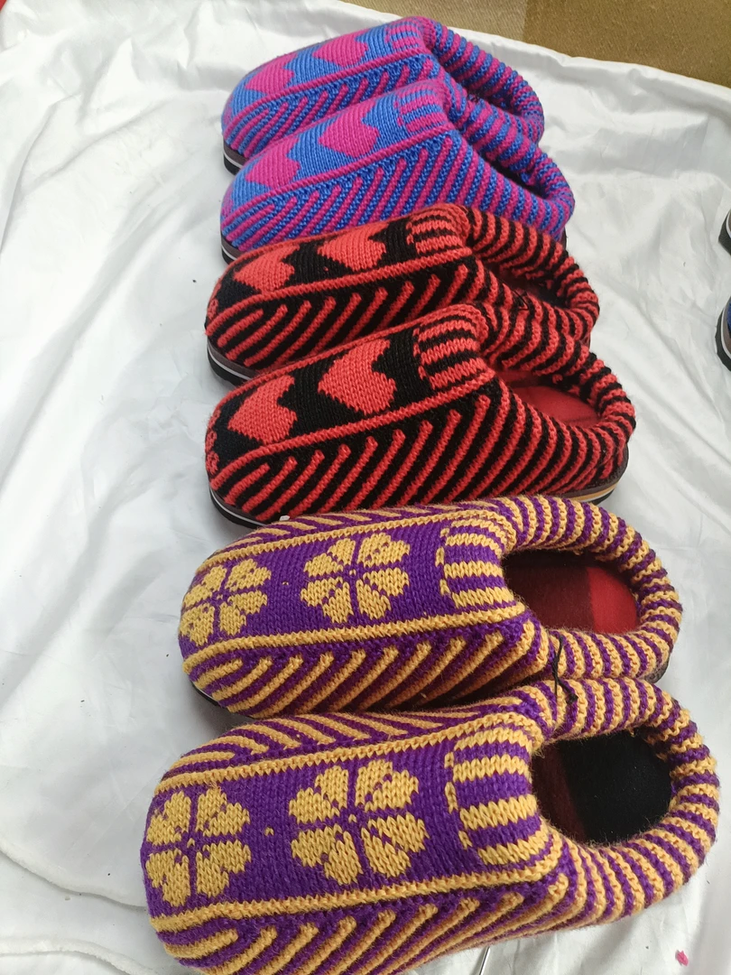 秋冬女款防滑保暖棉拖鞋纯手工针织加绒舒适编织棉鞋加厚鞋子厚底