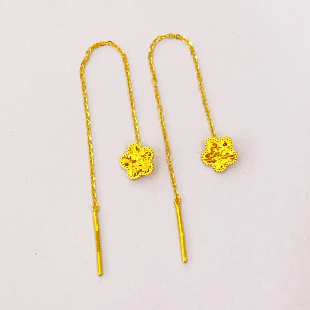 足金999五瓣花碎冰冰时尚耳饰1.23g