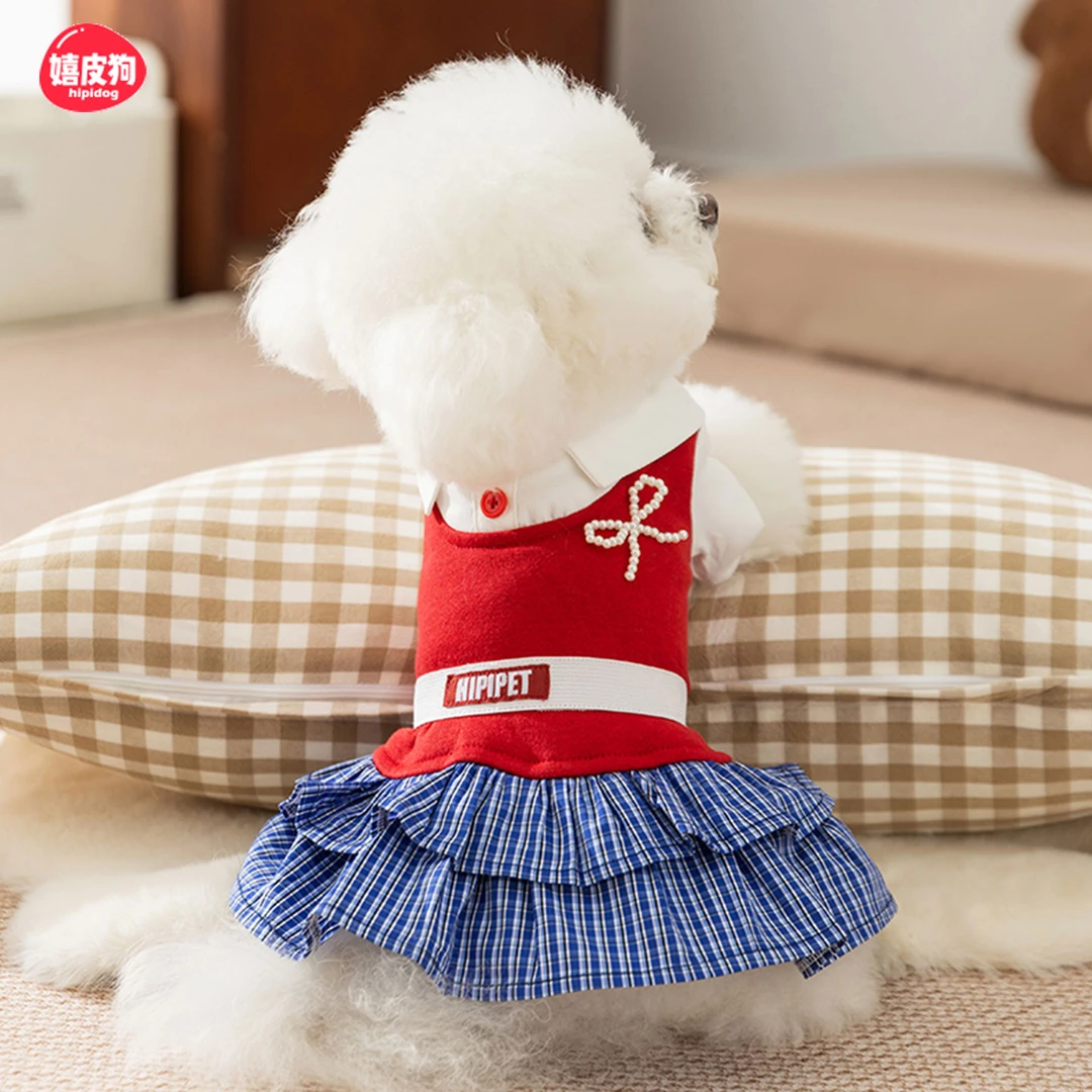 嬉皮狗—学院风衬衫裙春秋薄款狗衣服比熊宠物小型犬秋季裙子0534