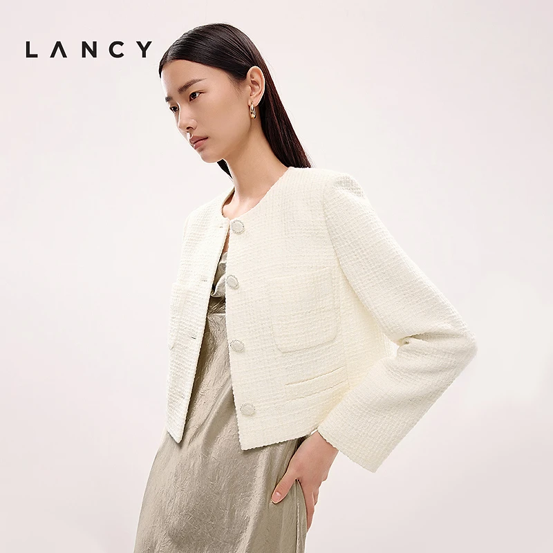 LANCY/朗姿2025年春新款法式小香风圆领短款外套高级感气质上衣女
