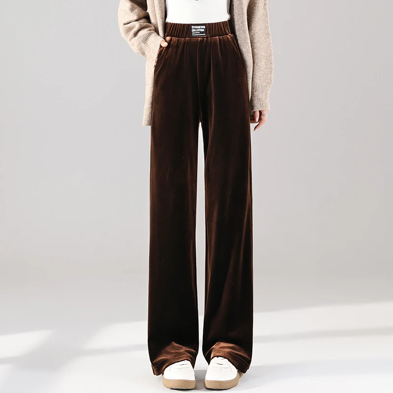 品牌金丝绒直筒裤女春秋2025新款大码宽松高腰垂感阔腿丝绒拖地裤