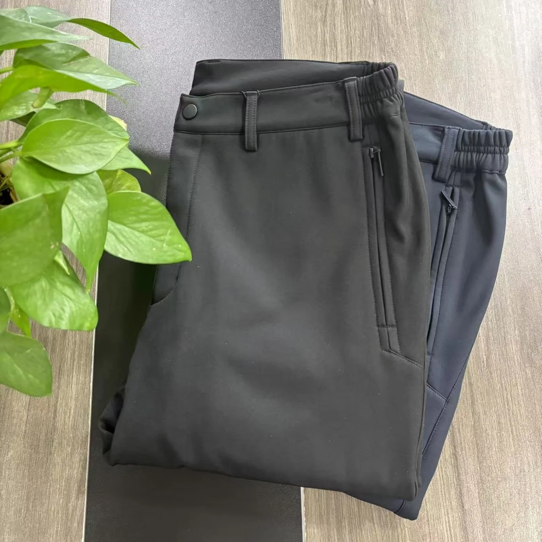 加绒软壳裤男子户外透气保暖通勤商务直筒秋冬防泼水长裤/24-2410