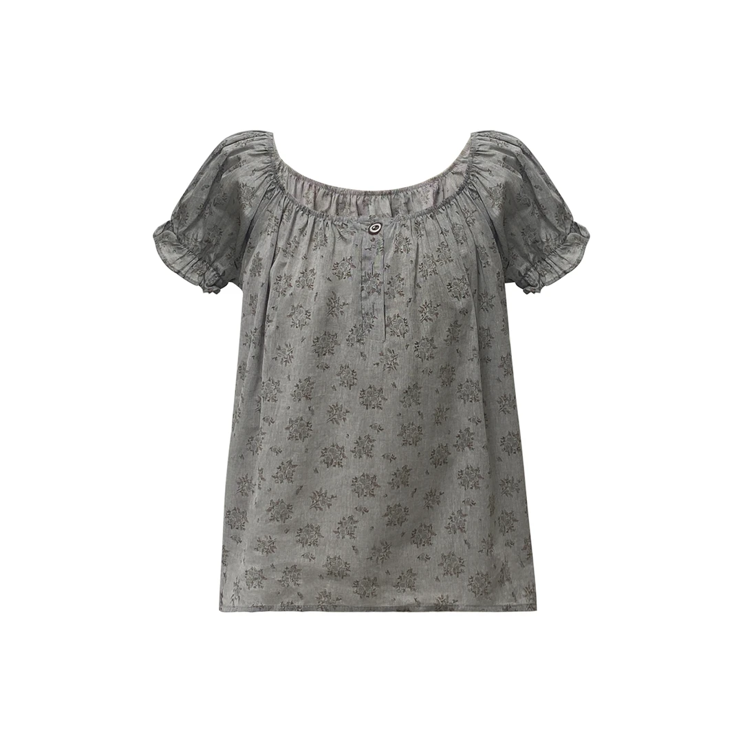 初恋舒芙蕾 少女复古减龄碎花上衣+慵懒垂垂裤休闲裤裙C 9025#