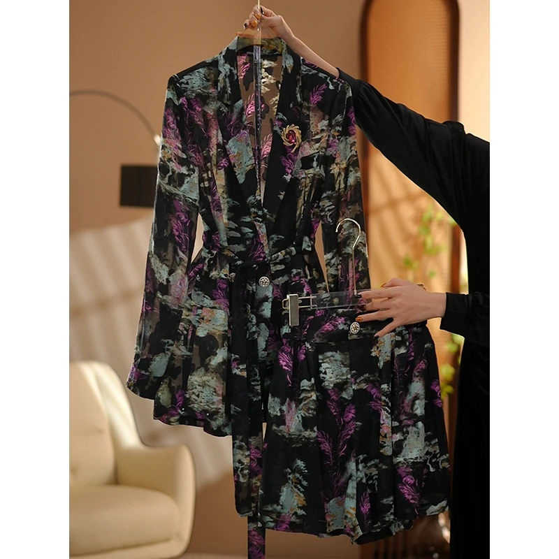 【CiCi小姐】2025春夏新款黑紫晕染时尚女神优雅气质修身女装套装