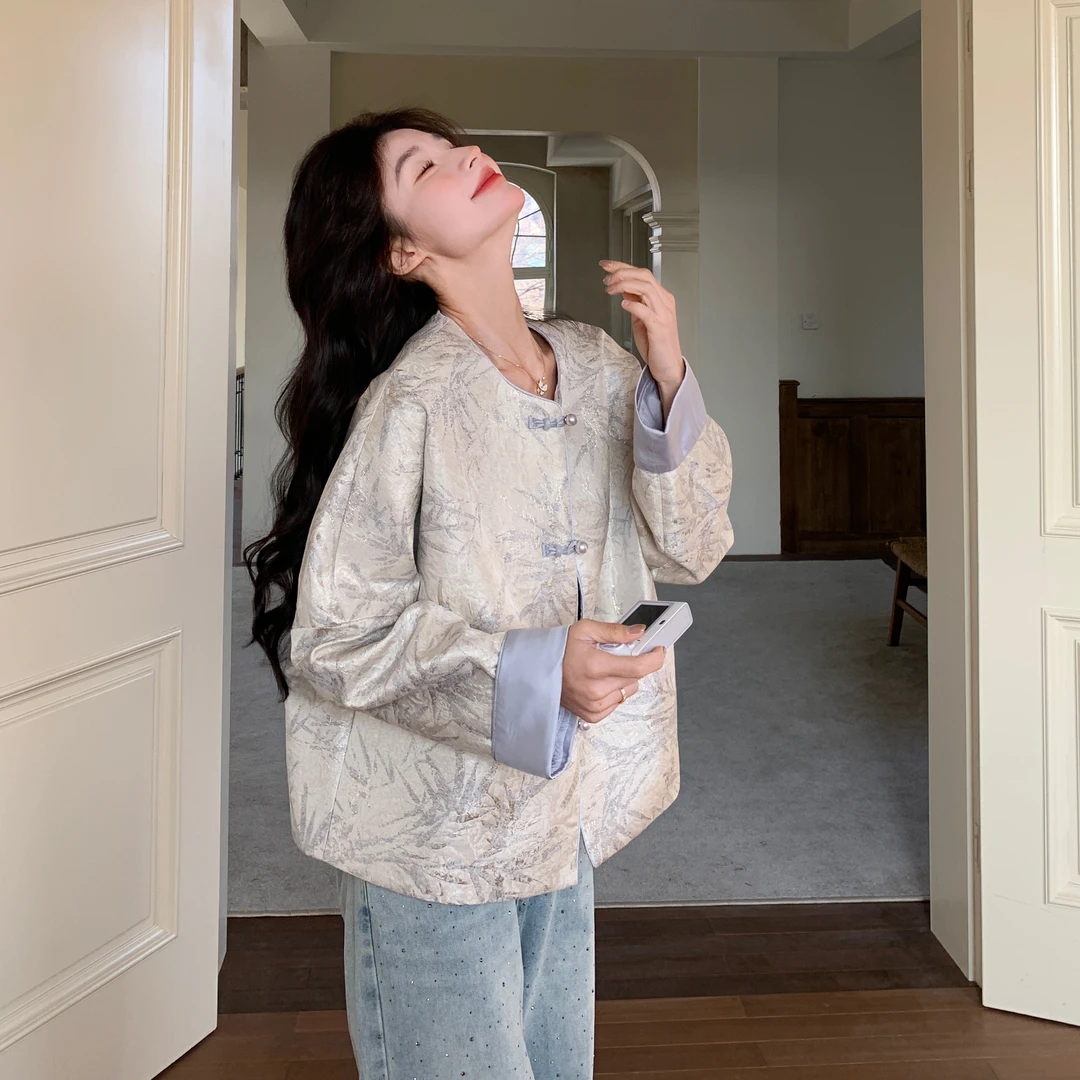 新中式复古国风提花刺绣盘扣外套女新款高级感气质开衫超好看上衣