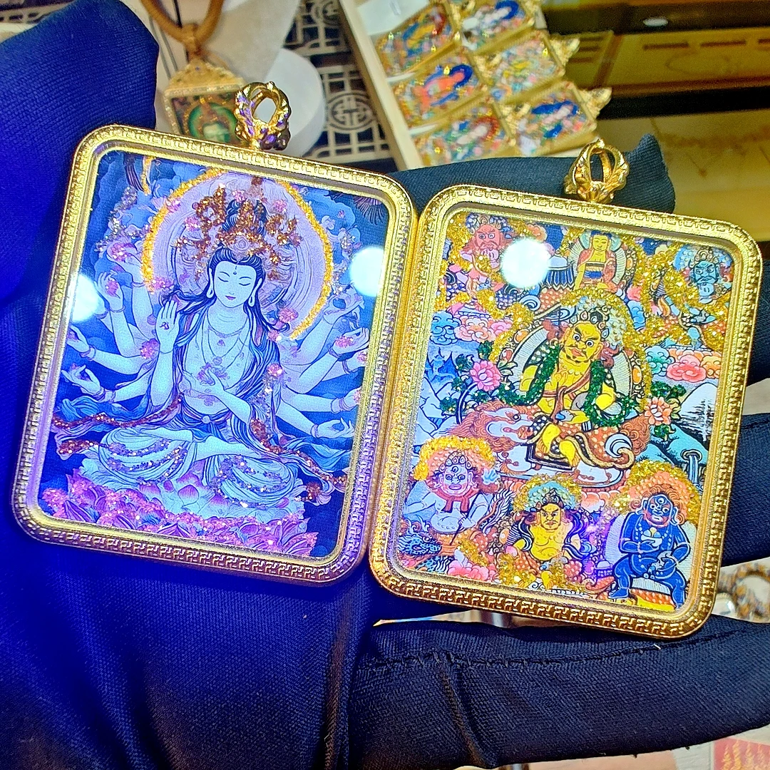 【泰岁+米米】双面【纯手绘彩金】【生肖+六路财神】唐卡吊坠项链送绳