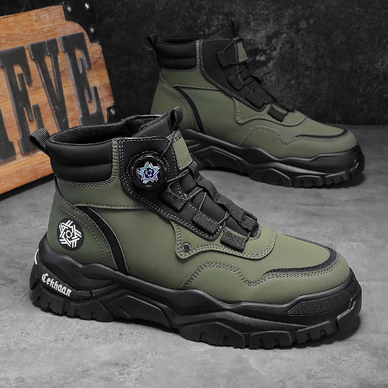 高帮男鞋秋冬季潮流百搭休闲复古马丁靴户外登山厚底增高工装潮靴