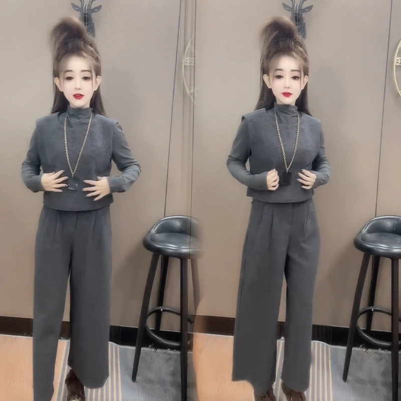 2025秋冬新款时尚显瘦气质网红高档套装女高级百搭宽松大码三件套